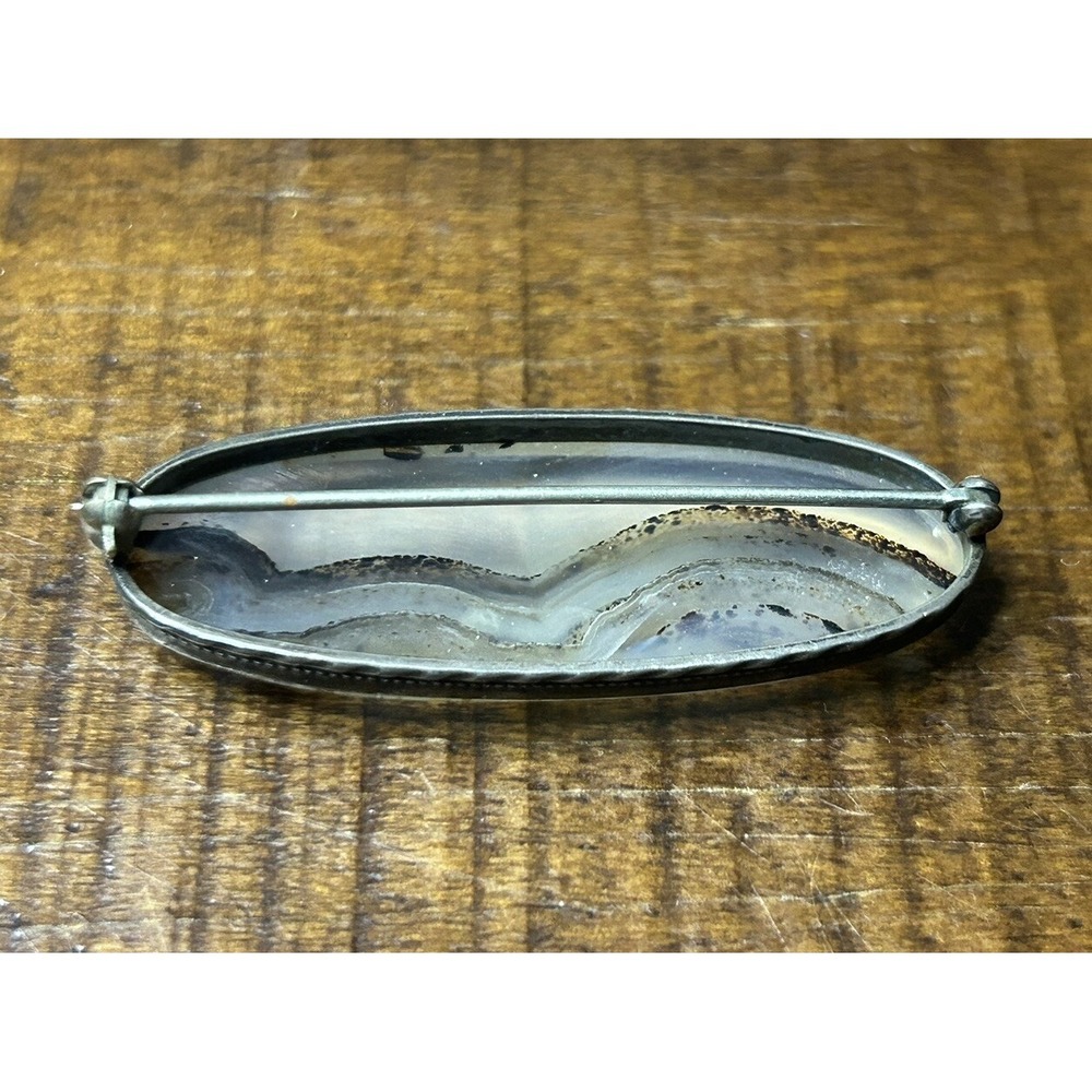 Edwardian Moss? Lace? Agate Pin Brooch Oval Unmarked - Picture 2 of 6